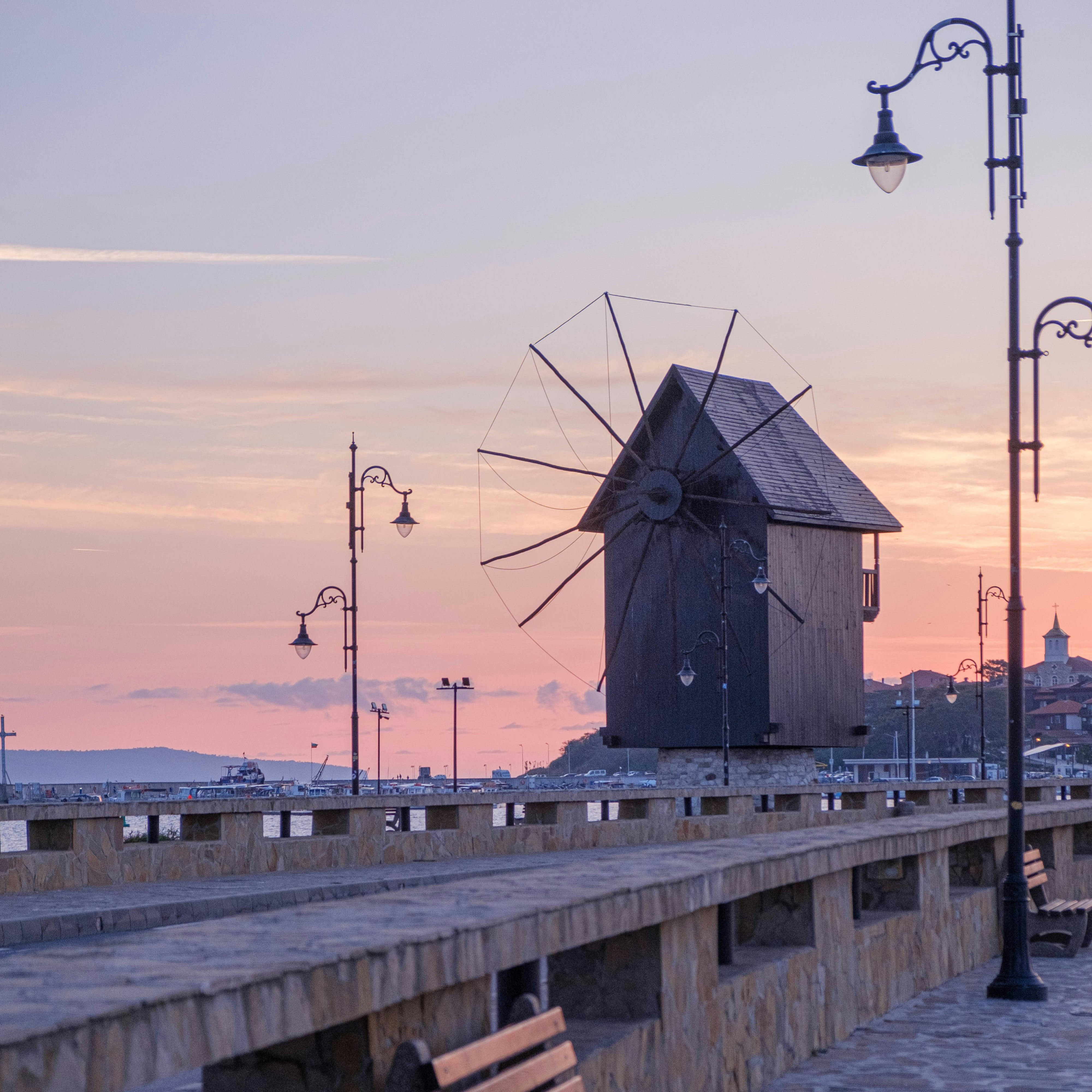 The windmill of Nesebar during a sunset